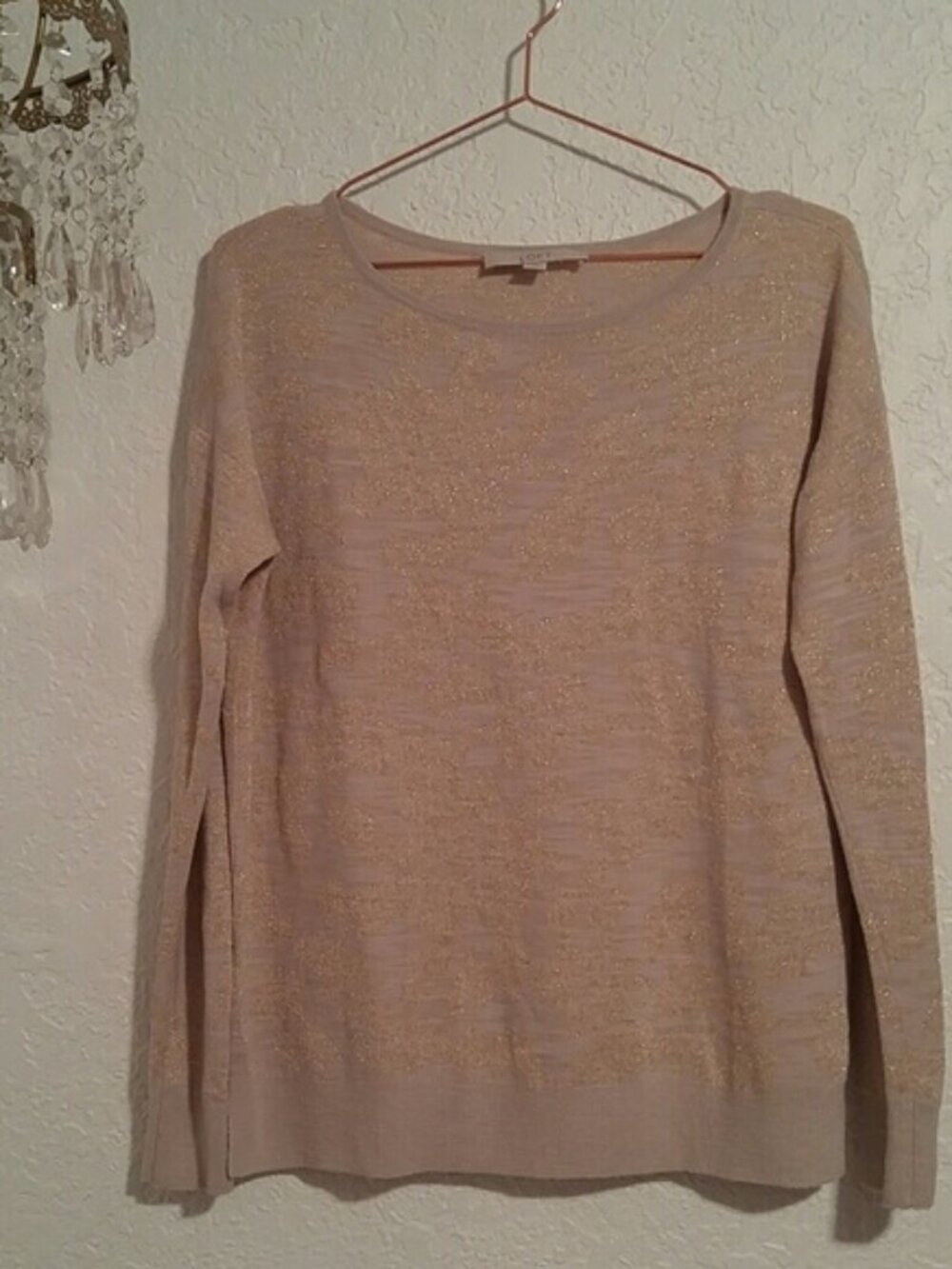 LOFT Ann Taylor SZ M Metallic Cream & Gold Scoop Neck Sweater